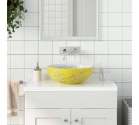 vidaXL Vasque à poser – Rond Φ41x14 cm – Céramique, trou de vidange – Blanc et Jaune
