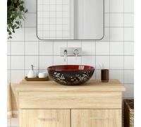 vidaXL Vasque à poser ronde Φ41x14 cm en céramique – Noir et Rouge avec trou de vidange