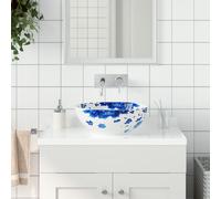 vidaXL Vasque à poser ronde Ø41×14 cm céramique avec trou de vidange blanc et bleu