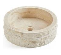 Vasque à poser / lavabo rond en marbre, coloris beige - Diametre 40 x Hauteur 15 cm - PEGANE - Beige G