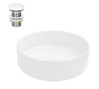 Vasque à Poser Lavabo Salle de Bain - Ø 405 x 405 x 140 mm - en Céramique - Ovale - Blanc - avec Kit de Vidange ECD Germany