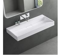 Mai & Mai Lavabo Salle de Bains Vasque Suspendu Blanc 90x46x11cm Vasque à Poser Rectangulaire sans Perçage Col19