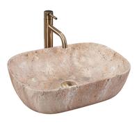 Rea Vasque à Poser Belinda Savana Pour Salle De Bain, Idéale Comme Lavabo Pour Lave-Main Pour Wc, À Poser Sur Le Comptoir, Beige, imitation de pierre