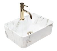 Rea VASQUE À POSER KELLY MINI AIAX SHINY Lavabo Salle de Bain 400 x 305 x 130 mm en Céramique (Blanc, imitation de marbre)