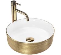 Rea VASQUE À POSER Sami Gold White Brush Gold Lavabo Salle de Bain 360 x 360 x 115 mm en Céramique (or/blanc)