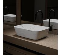 Vasque à poser Rectangle en Céramique Blanche Mat Effet Marbre - 45,5x32,5x13 cm - WHITE MARBLE