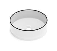 Vente-unique - Vasque à poser ronde en céramique - Blanc avec liseré noir - 36 cm - LENISO II