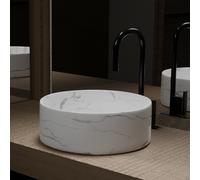 Vasque à poser Ronde en Céramique Blanche Mat Effet Marbre - Ø36cm x 13cm - WHITE MARBLE
