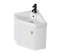 Vasque à Poser Salle de Bain, Meuble Vasque D'angle Mural, Lave Main Wc pour les Petites Salles de Bain, les Toilettes Invités, les Studios et les Camping Cars(White,38x38x43cm/15x15x17in)