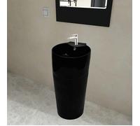 vidaXL Vasque céramique Noir avec trou de trop-plein et robinet céramique pour salle de bain