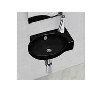 vidaXL Vasque céramique pour salle de bain – Trou de trop-plein et robinet – Noir