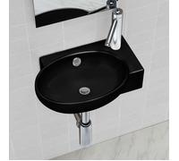 vidaXL Vasque céramique pour salle de bain – Trou de trop-plein et robinet – Noir
