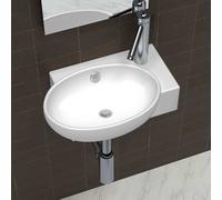 Vasque à Trou de Trop-Plein/Robinet Céramique pour Salle de Bain Noir vidaXL