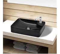 vidaXL Vasque à trou pour robinet céramique Rond 40 cm Noir finition haute brillance