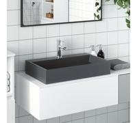 Vasque avec robinet, Lavabo, Lave-Mains, style moderne, pour salle de bain, hôtel, toilettes, camping-car, 60x38x11 cm fonte minérale/marbre anthracite