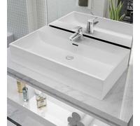 vidaXL Vasque en céramique blanche – Rectangulaire à poser 76×42,5×14,5 cm