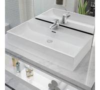 vidaXL Vasque en céramique blanche – Rectangulaire à poser 76×42,5×14,5 cm