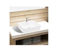 vidaXL Vasque carrée en céramique avec trou pour robinet – Blanc