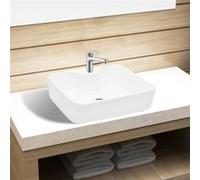 Vasque carré à trou pour robinet céramique blanc pour salle de bain Blanc G