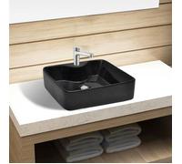 vidaXL Vasque carrée céramique à poser 40 cm avec trou pour robinet pour salle de bain Noir