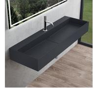 Mai & Mai Lavabo Suspendu Vasque à Poser Gris Noir Mat 120cm Évier Lave Mains Salle de Bain avec Cache Bonde Col6028