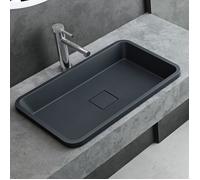 Mai & Mai Vasque à Encastrer Gris Noir Mat Rectangulaire 53cm Lavabo Salle de Bain Évier Lave Mains avec Cache Bonde Col104