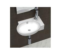 vidaXL Vasque de salle de bains céramique blanc avec trou de trop-plein