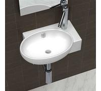 vidaXL Vasque de salle de bains céramique blanc avec trou de trop-plein