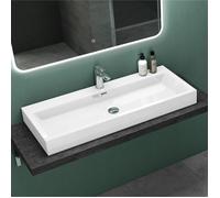 Vasque de salle de bains - Mai & Mai - Lavabo suspendu blanc rectangulaire - Résine - Avec trop-plein