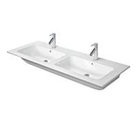 Vasque double Duravit Me de Starck Furniture 233613AC00 130 x 49 cm, 2 trous de robinetterie, avec trop-plein, plage de robinetterie, finition satinée blanche, Durashield