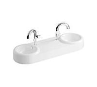 Vasque double VitrA Liquid 7313B403-0001 119 x 39,5 x 15 cm, avec trop-plein, laque blanche brillante, 1 trou de robinetterie au centre