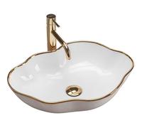 VASQUE EN CERAMIQUE A POSER PEARL GOLD EDGE OR 510x380x130 ELEGANT REA UNIQUE