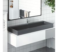 Vasque en fonte minérale anthracite 120x46x11 cm avec trou robinetterie, installation murale ou comptoir, lavabo salle bain design contemporain, évier robuste facile nettoyage