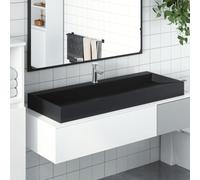 Vasque lavabo en fonte minérale noir mat 120x46x11 cm avec trou robinetterie pour salle de bain comptoir ou mural installation facile design contemporain