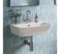 Vasque Lave Mains Céramique - Lavabo Mural Suspendu 45cm avec Trop-plein - Évier Salle de Bain à Poser ou Fixation Murale - Bonde Pop-Up Incluse - Design Coins Arrondis Nettoyage Facile - Blanc