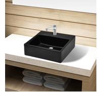 vidaXL Vasque rectangulaire en céramique noire à trou pour salle de bain