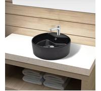 Vasque ronde en céramique - vidaXL - Noir - 46.5x15.5 cm - Trou robinet 3.5 cm - Trou égouttoir 4.5 cm - Trop-plein