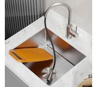 Vasque Salle de Bain Rectangle, Lave Main Inox Multifonction 304 avec Planche à Laver, Robinetterie et Bonde, Texture Alvéolée pour Balcon ou Cuisine(50x43x22cm/19.7x17x8.7in)