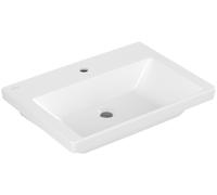 Vasque Villeroy & Boch Subway 3.0, rectangulaire, 1 trou pour robinetterie, sans trop-plein, compatible avec robinetterie 3 trous, 650x470mm, 4A7066RW, Couleur: Blanc pierre CéramiquePlus
