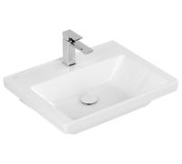 Vasque Villeroy & Boch Subway 3.0, rectangulaire, 1 trou pour robinetterie, sans trop-plein, compatible avec robinetterie 3 trous, 600x470mm, 4A7061R1, Couleur: Céramique blanche Plus