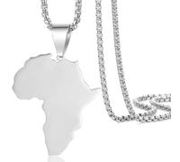 VASSAGO Afrique Carte Pendentif Collier Afrique Carte Colliers pour Femmes En Hommes Afrique Continent Collier Afrique Carte Bijoux Dainty Pendentif Collier Cadeau pour Filles Garçons (Argent)