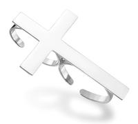 VASSAGO Bague en acier inoxydable avec croix réglable pour homme et femme Bague délicate empilable Amulette religieuse catholique chrétienne Cadeau de baptême (Silver 2)