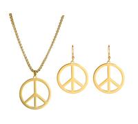 VASSAGO Boucles d'oreilles en acier inoxydable avec symbole de la paix - Accessoires hippie - Accessoires pour fête des années 60 ou 70 - Pour homme et femme