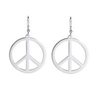 VASSAGO Boucles d'oreilles en acier inoxydable avec symbole de la paix - Accessoires hippie - Accessoires pour fête des années 60 ou 70 - Pour homme et femme