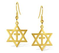 VASSAGO Boucles d'oreilles étoile de David pour femme étoile juive avec croix Dangle Drop boucles d'oreilles en Six étoiles pointues Israël religieux Jewish Hanukkah