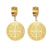 VASSAGO Boucles d'Oreilles Médaillon de Saint Benoît | Médaillon de Saint Benoît croix exorcisme anneaux, amulette de protection catholique, bijoux religieux cadeaux pour femmes