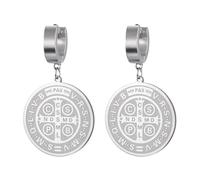 VASSAGO Boucles d'Oreilles Médaillon de Saint Benoît | Médaillon de Saint Benoît croix exorcisme anneaux, amulette de protection catholique, bijoux religieux cadeaux pour femmes