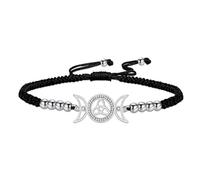 VASSAGO Bracelet à cordons Triple Moon Goddess bracelet ajustable fait main avec nœud celtique amulette wicca et païenne bijou spirituel (Argent-cordon noir)