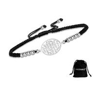VASSAGO Bracelet Ayatul Kursi pour hommes et femmes ajustable en corde tressée bracelet de protection islamique musulman avec verset du Coran en acier inoxydable (Cordon argent-noir 2)