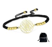 VASSAGO Bracelet chakra Sri Yantra pour homme et femme fait à la main réglable en corde tressée Yantra, géométrie sacrée, symbole hindouisme, amulette, yoga, méditation, Adjustable, Acier inoxydable